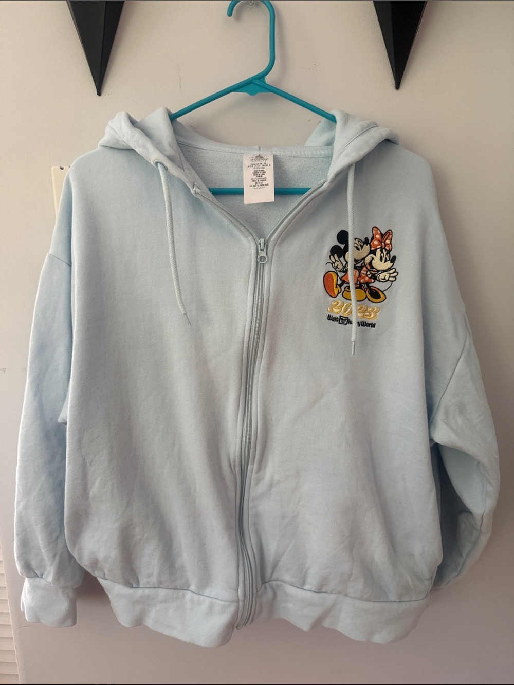 Disney Light Blue Zip-Up Hoodie with Mickey & Minnie Graphic